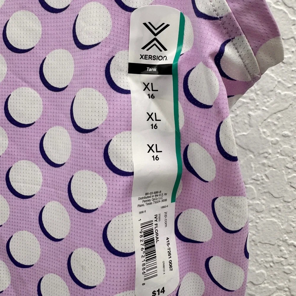 Xersion Girls XL 16 Quick-Dri Tank Top Lavender Purple White Polka Dot Active